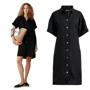J.Crew Black Capitaine shirtdress in linen Large Tall